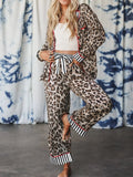 Women's Leopard and Striped Trim Shirt and Pants Set