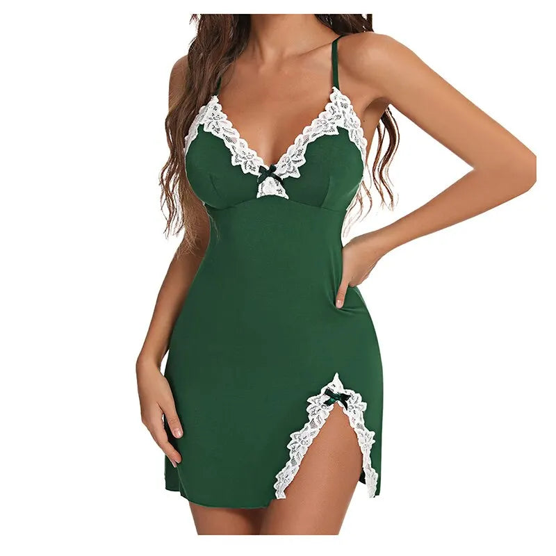 Women's Lace Silk Satin V-Neck nightgown