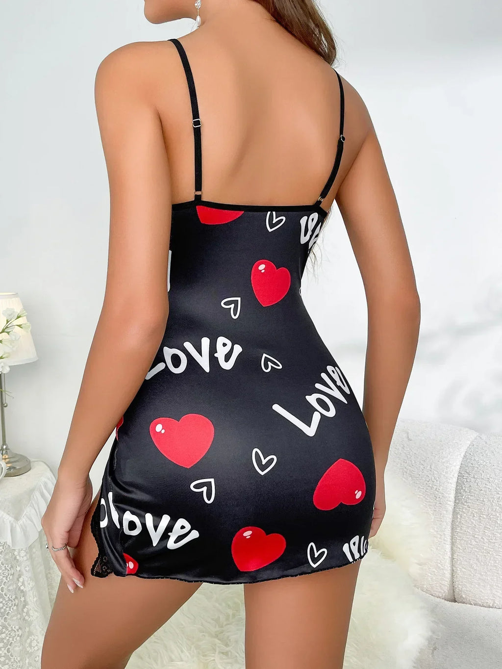 Women Sleepwear Nightgown Lingerie Love Printed Halter