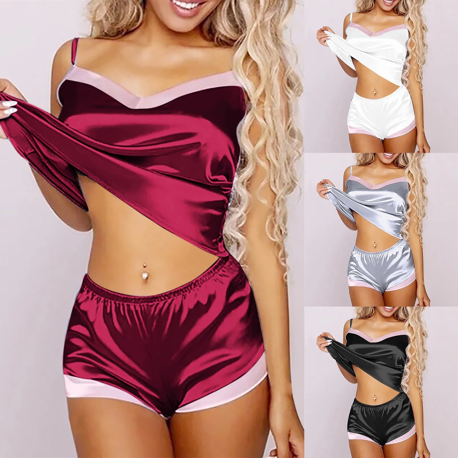 Women's Pajama Sets V-Neck Stretch Satin lingerie