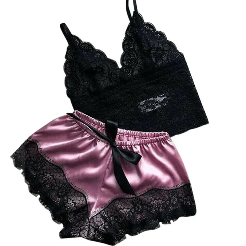 Women's Pajamas Set Lace Lingerie Sleeveless V-Neck Loungewear