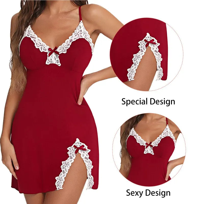 Women's Lace Silk Satin V-Neck nightgown