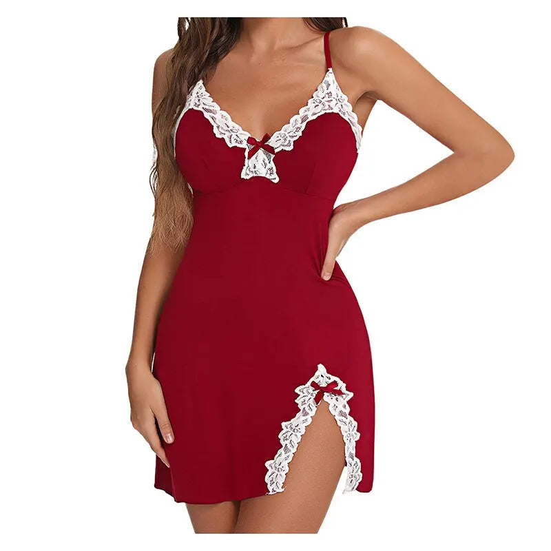 Women's Lace Silk Satin V-Neck nightgown