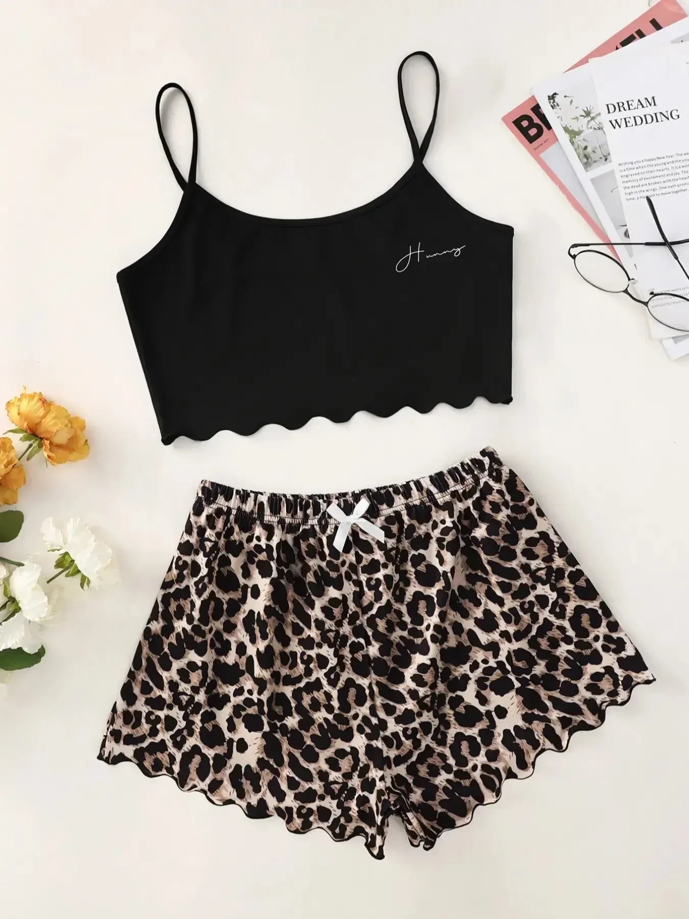 Women's Pajamas Set Lingerie Leopard Print Shorts Sets