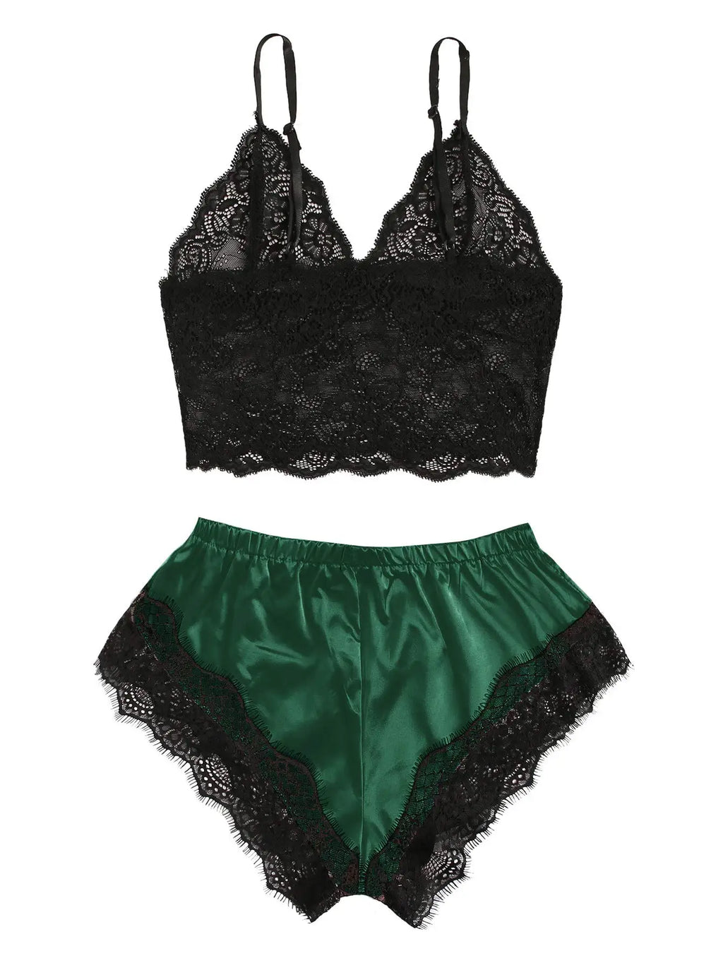 Women's Satin 2 piece Pajama Set Lace Cami Top and shorts