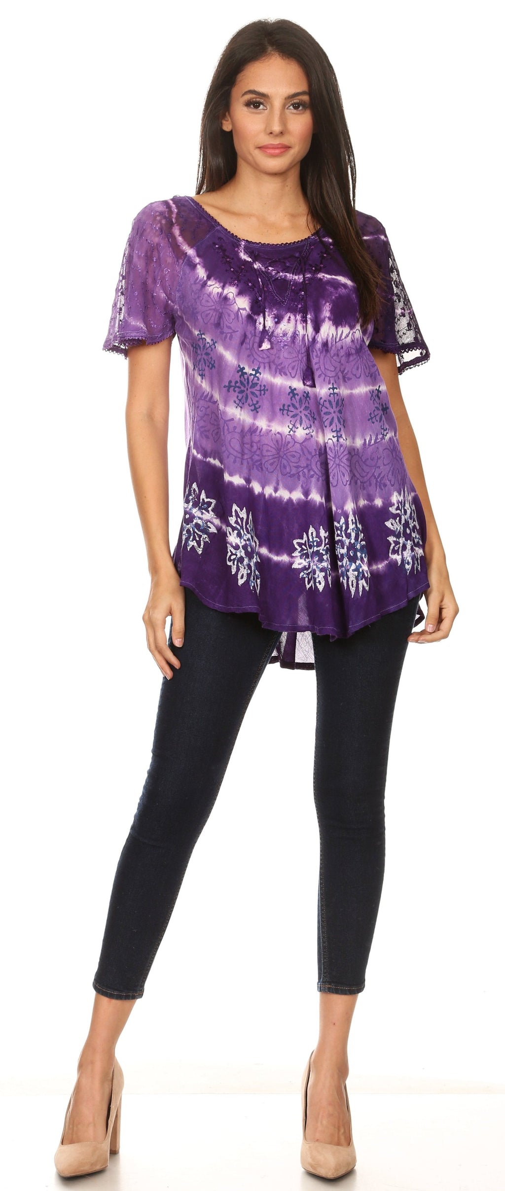 Women's Short Sleeve Casual Light Loose Scoop Neck Top Blouse