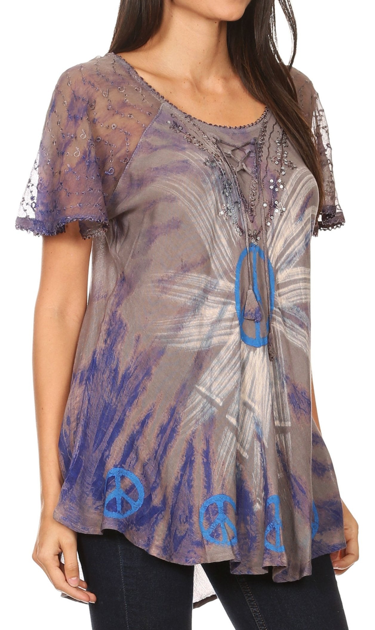 Women's Short Sleeve Casual Light Loose Scoop Neck Top Blouse