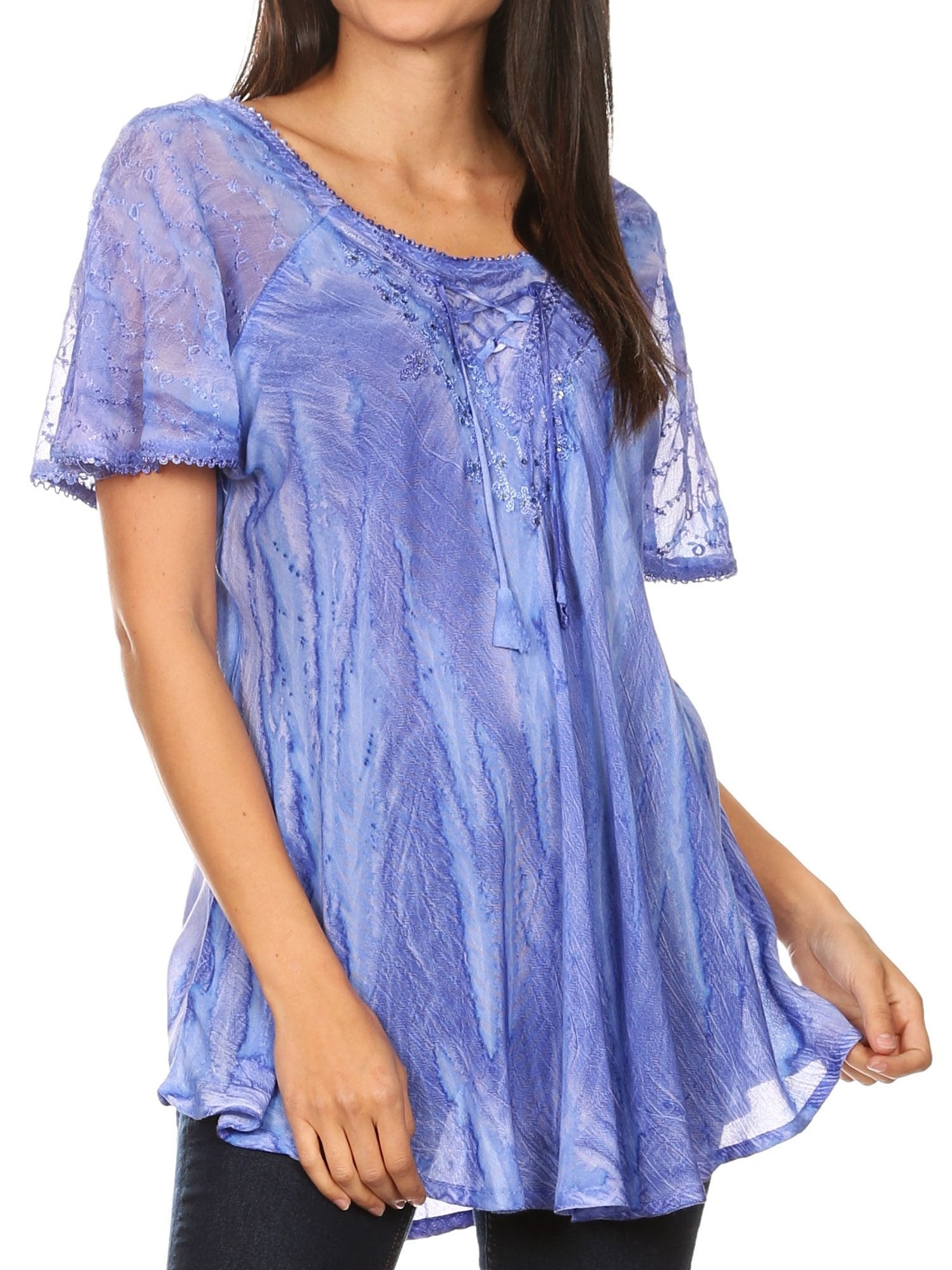 Women's Short Sleeve Casual Light Loose Scoop Neck Top Blouse