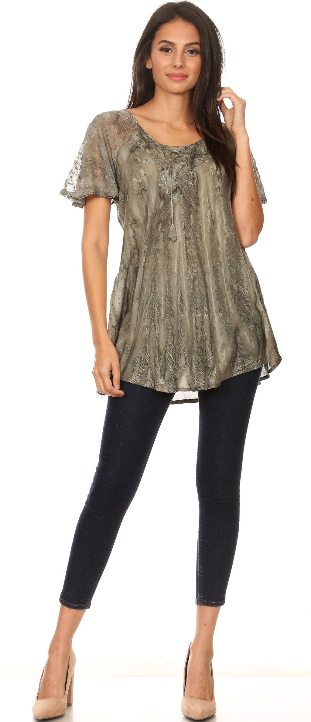 Women's Short Sleeve Casual Light Loose Scoop Neck Top Blouse