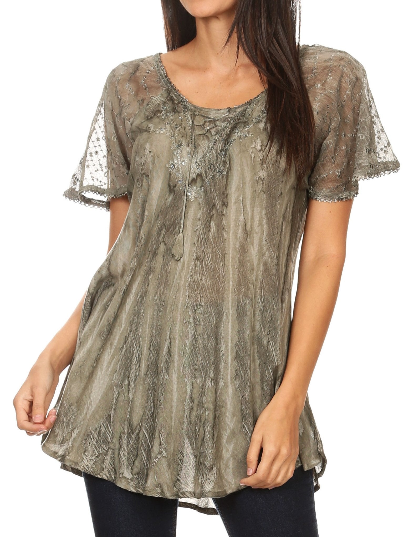 Women's Short Sleeve Casual Light Loose Scoop Neck Top Blouse