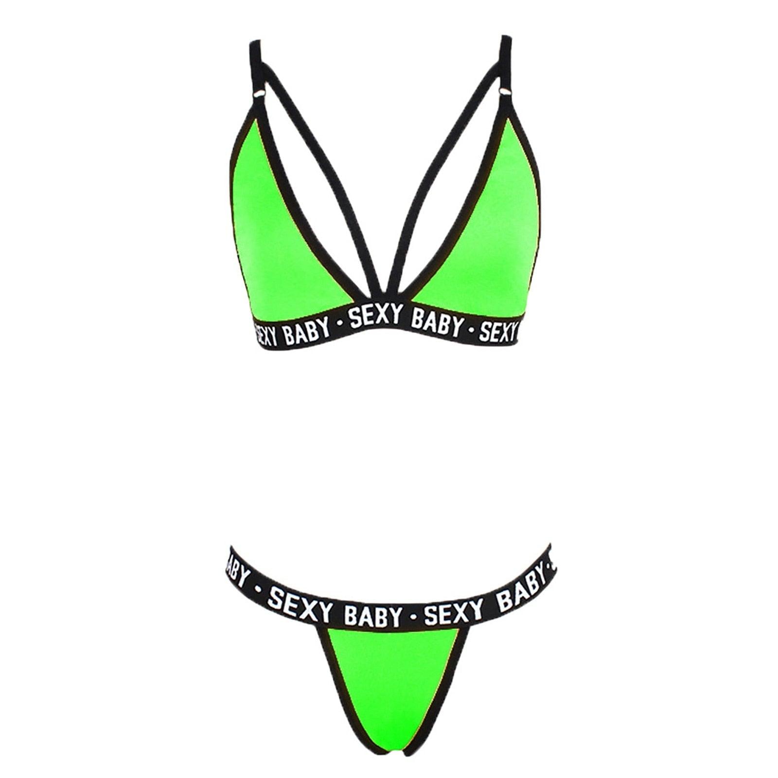 Women's Summer Swimwear Solid Lingerie Underwear Set Women Letter Solid Patchwork Bikini Set Classic Design Underwear G-String Set Women's Bikini Triangle Solid Two Piece Bathing Suit