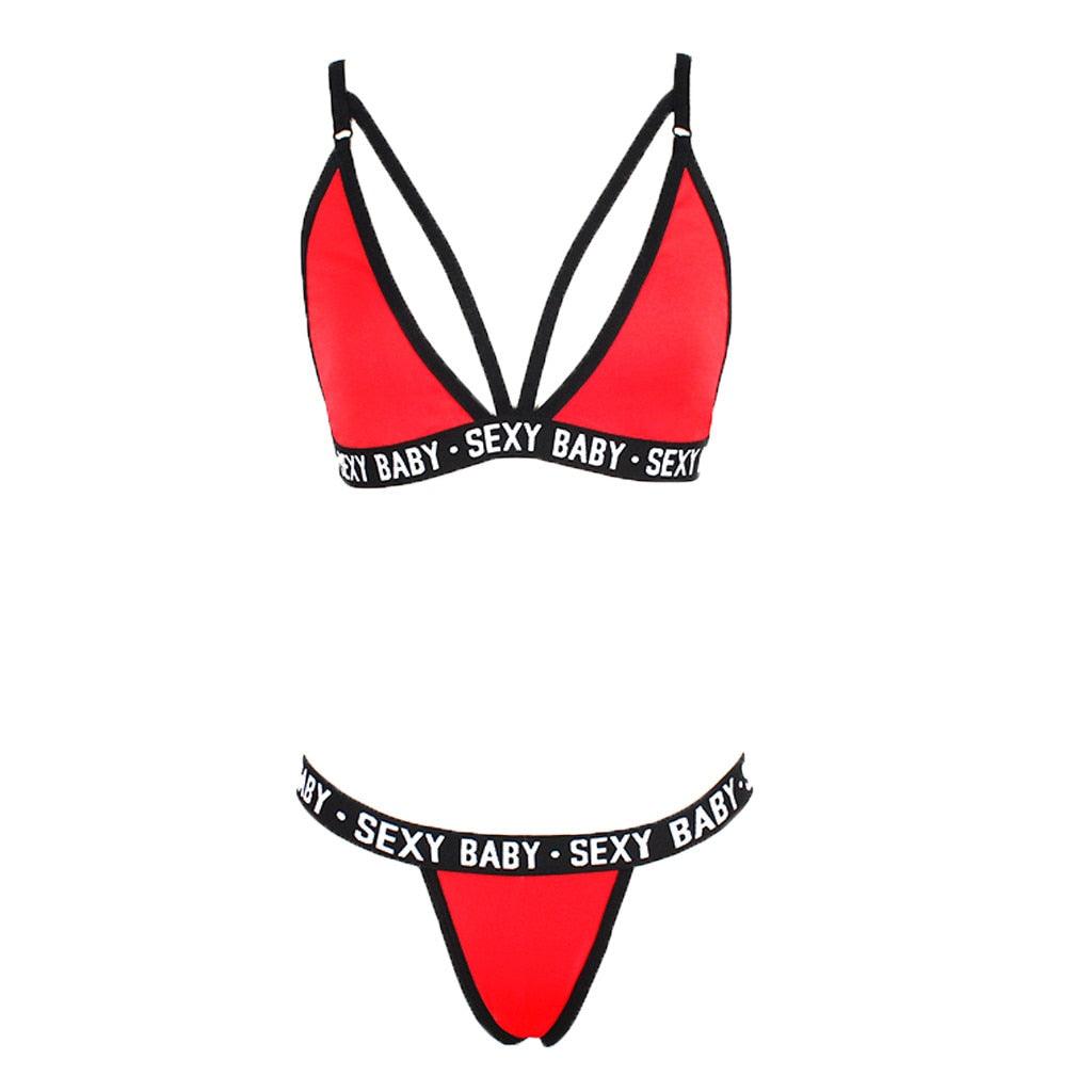 Women's Summer Swimwear Solid Lingerie Underwear Set Women Letter Solid Patchwork Bikini Set Classic Design Underwear G-String Set Women's Bikini Triangle Solid Two Piece Bathing Suit