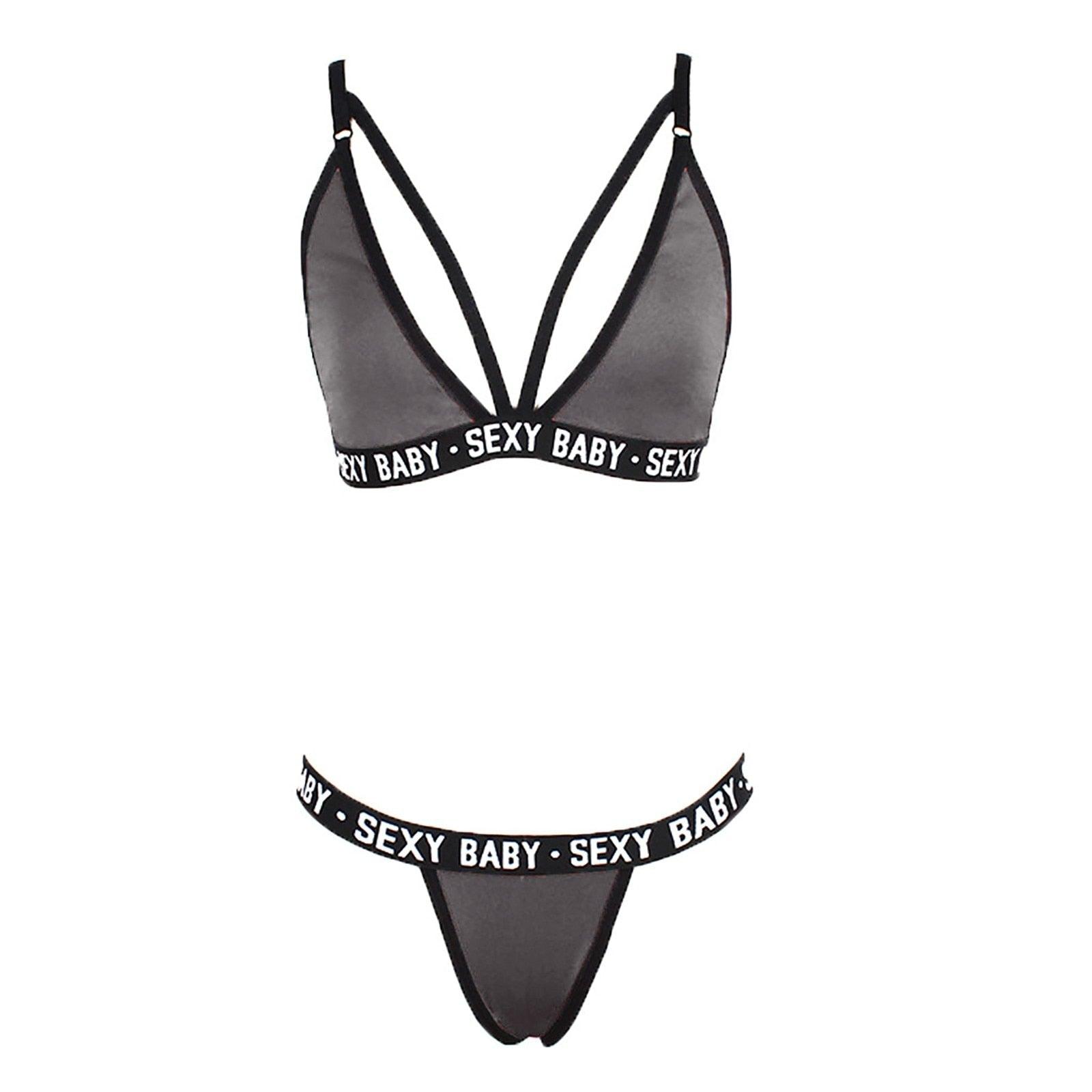 Women's Summer Swimwear Solid Lingerie Underwear Set Women Letter Solid Patchwork Bikini Set Classic Design Underwear G-String Set Women's Bikini Triangle Solid Two Piece Bathing Suit