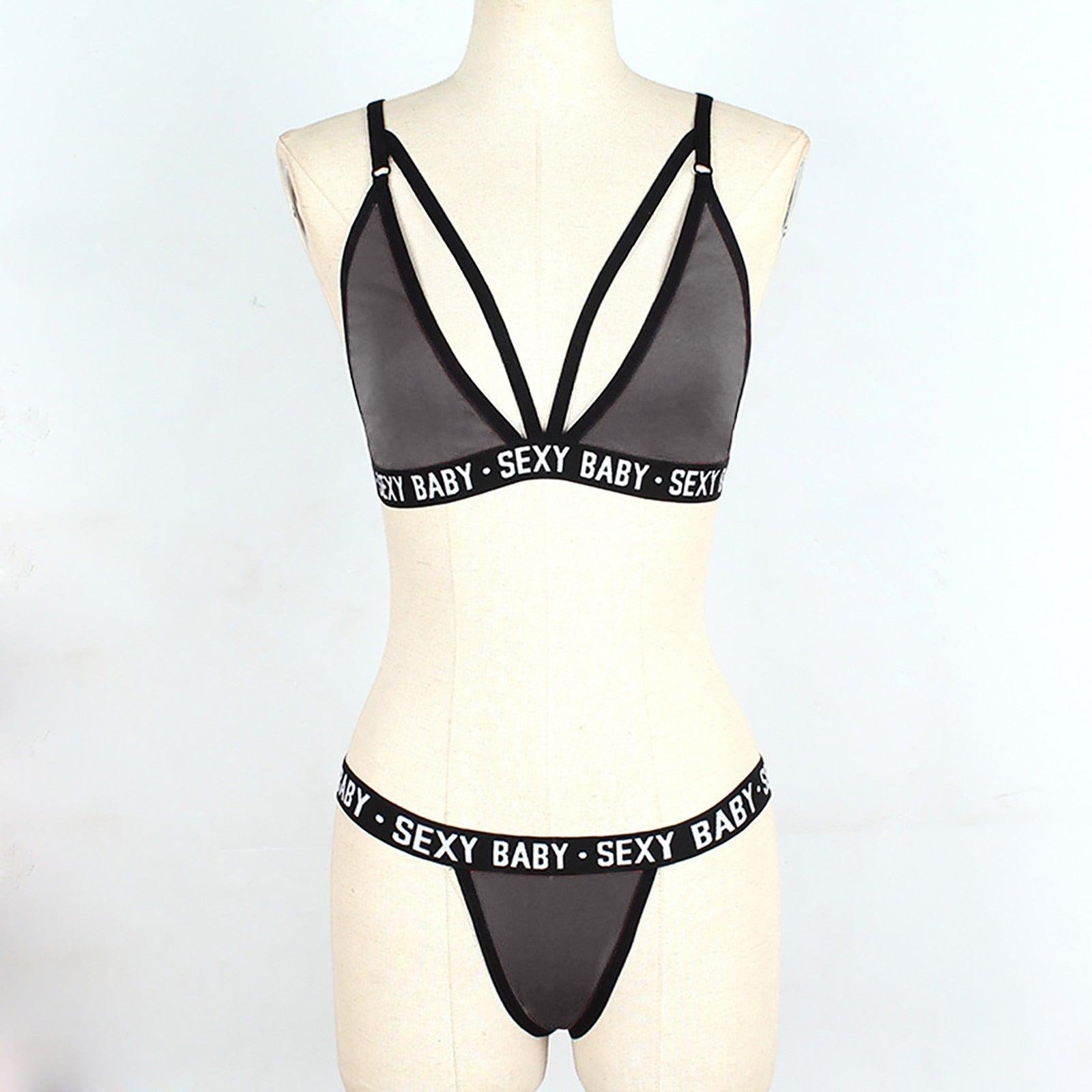 Women's Summer Swimwear Solid Lingerie Underwear Set Women Letter Solid Patchwork Bikini Set Classic Design Underwear G-String Set Women's Bikini Triangle Solid Two Piece Bathing Suit