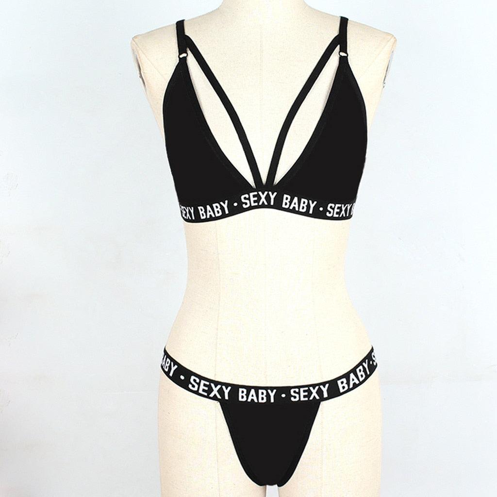 Women's Summer Swimwear Solid Lingerie Underwear Set Women Letter Solid Patchwork Bikini Set Classic Design Underwear G-String Set Women's Bikini Triangle Solid Two Piece Bathing Suit