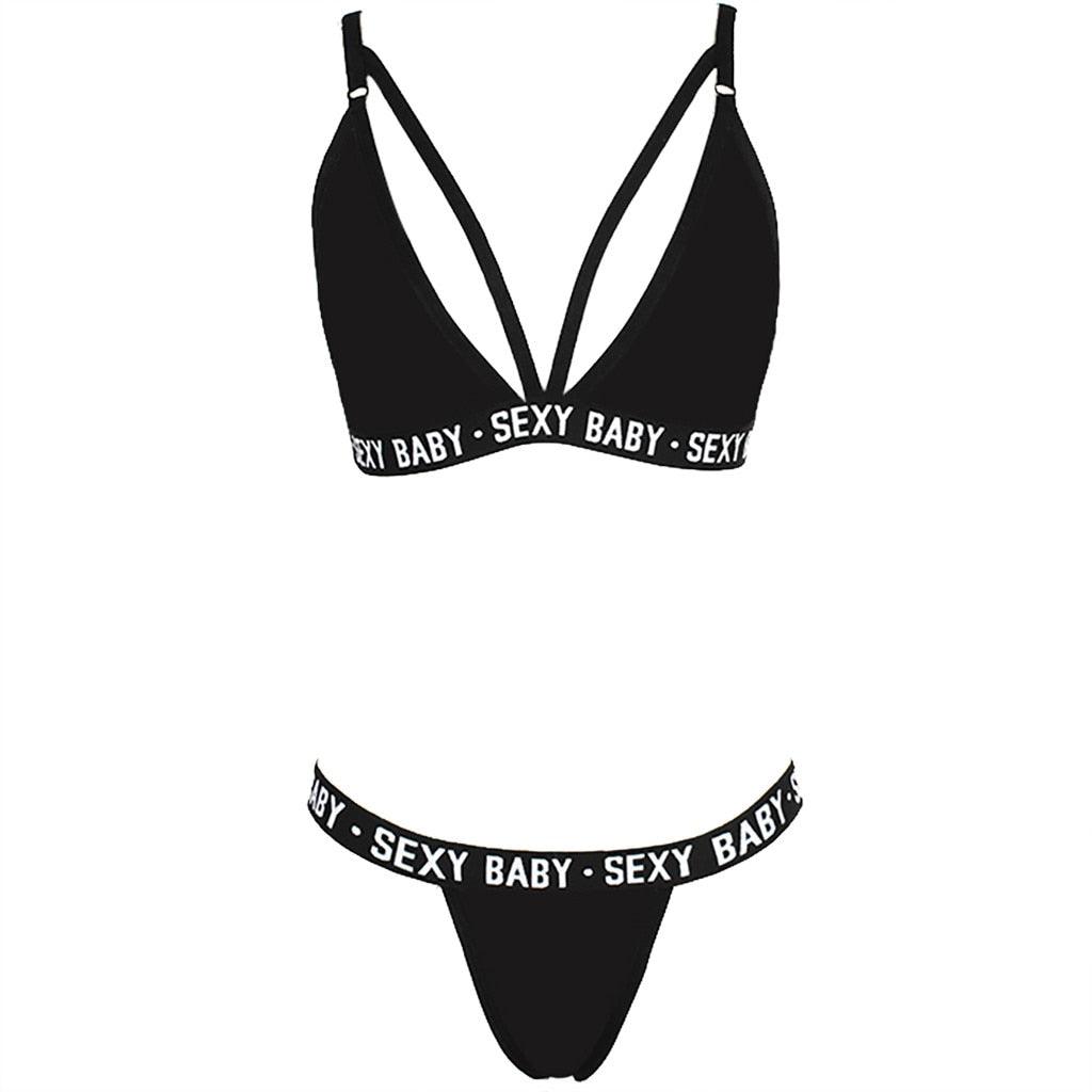 Women's Summer Swimwear Solid Lingerie Underwear Set Women Letter Solid Patchwork Bikini Set Classic Design Underwear G-String Set Women's Bikini Triangle Solid Two Piece Bathing Suit